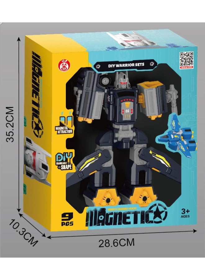 Magni Mates Magnetic DIY Robot Transformer – 9 Piece "City Guard" Action Figure Playset – Convertible STEM Building Toy with Fighter Jet and Hummer Truck Modes for Kids Ages 3+ - Image 3